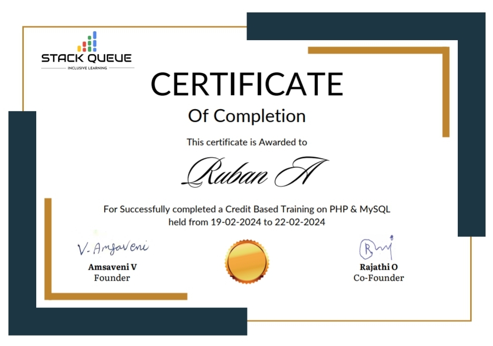 SQL and PHP Certificate